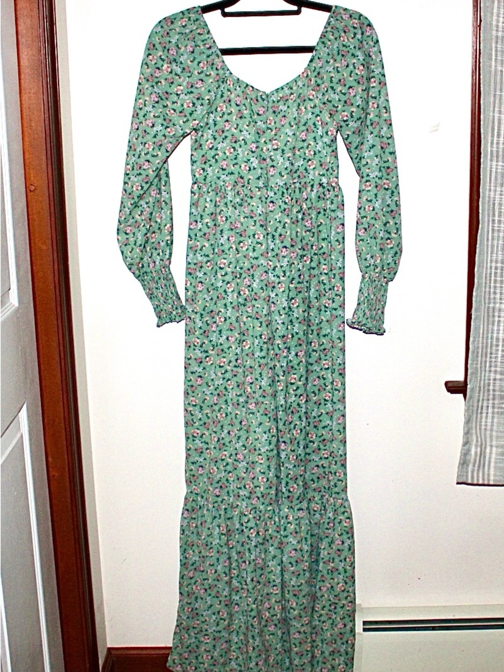 PINKBLUSH Vanilla Bay Mint Green Floral Maxi Dress with Long Sleeves